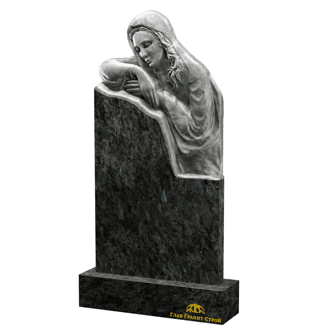 Р01-05 Памятник из лабрадорита со скорбящей в полроста