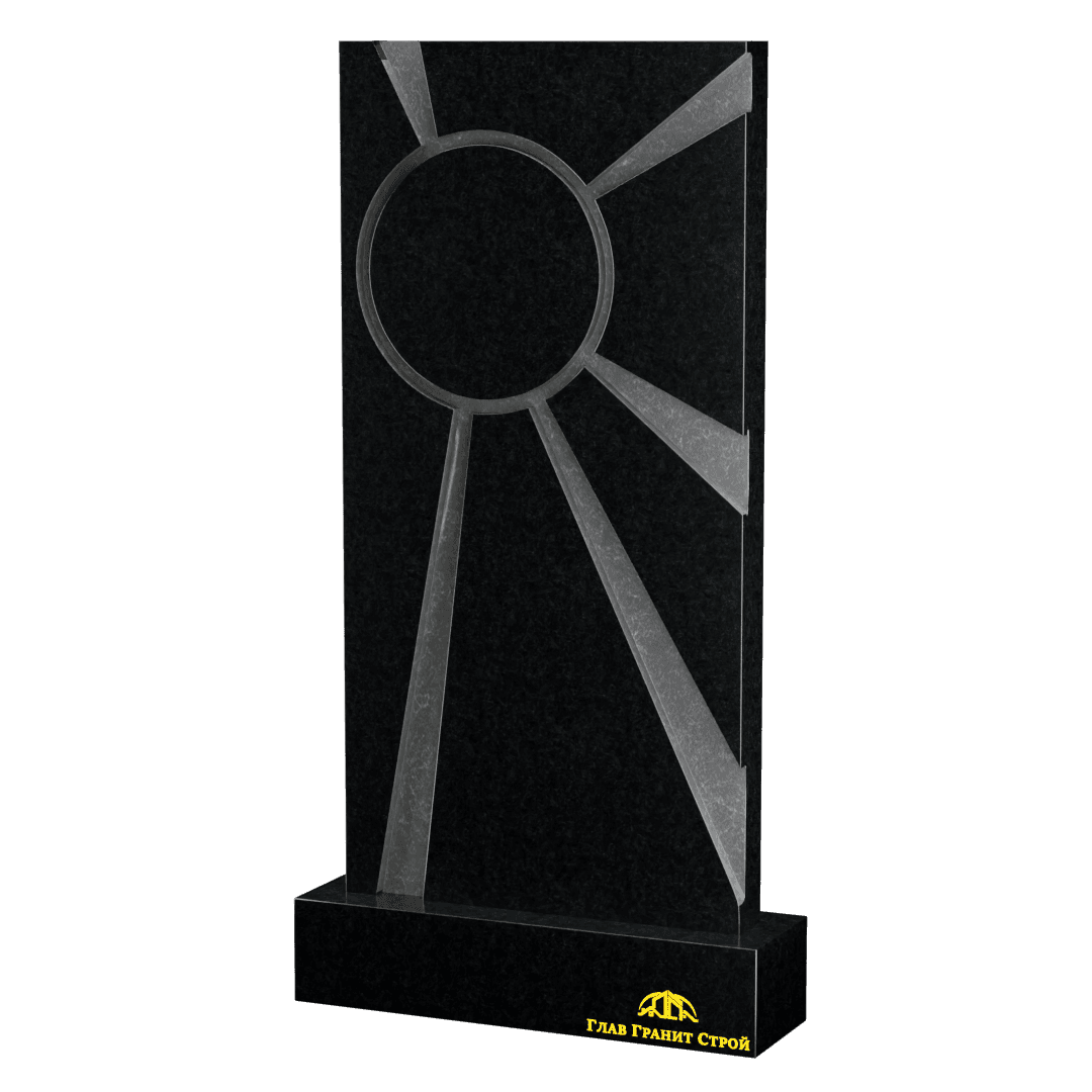 Вертикальный прямоугольный памятник из букинского гранита формы Солнце