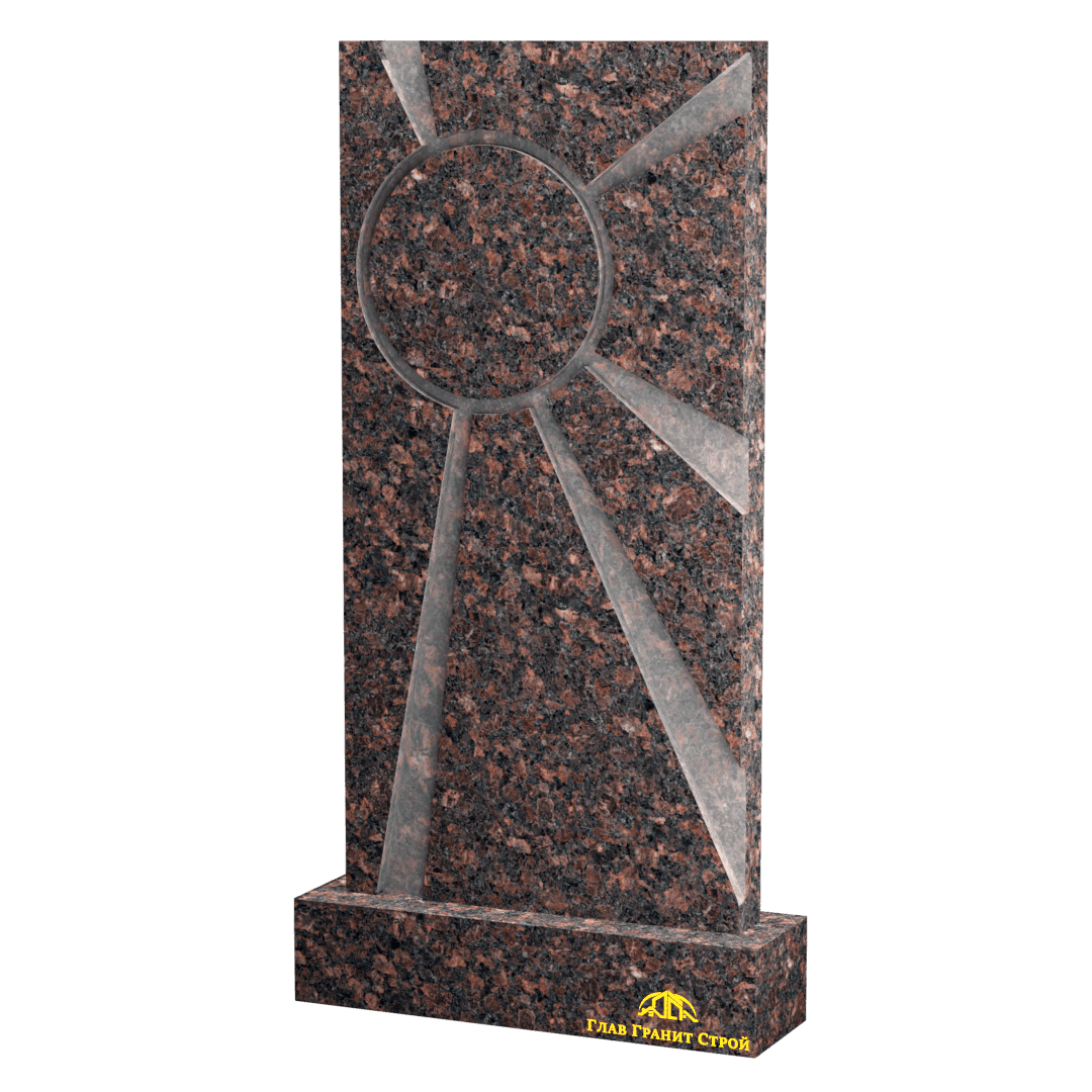 Вертикальный прямоугольный памятник из дымовского гранита формы Солнце