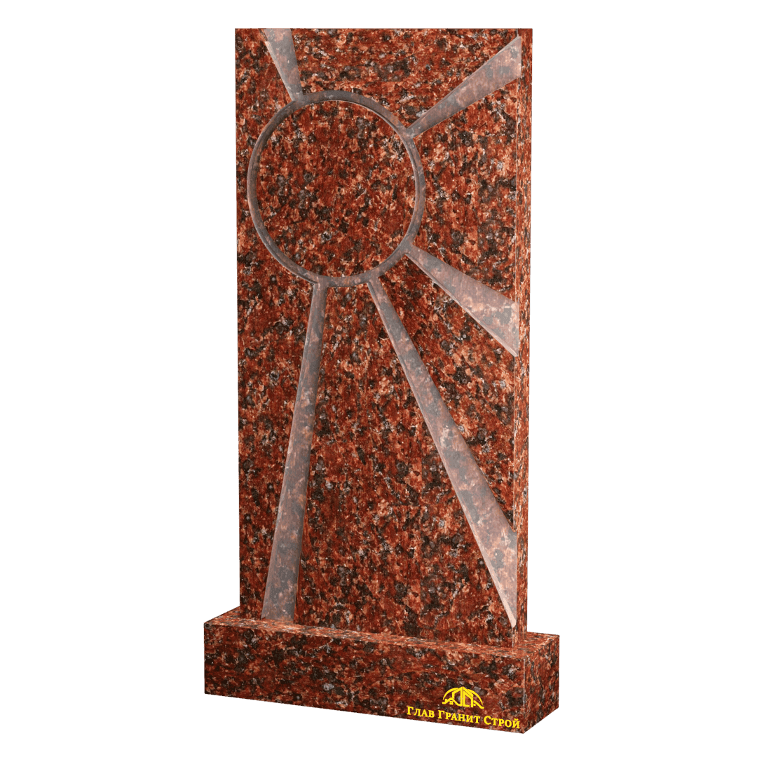 Вертикальный прямоугольный памятник из капустинского гранита формы Солнце