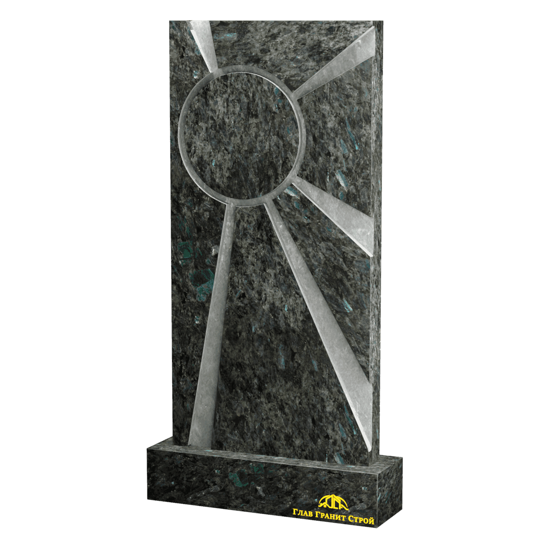 Вертикальный прямоугольный памятник из лабрадорита формы Солнце