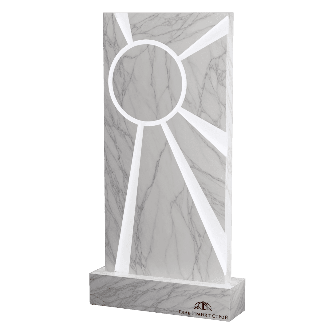 Вертикальный прямоугльный памятник из мрамора формы Солнце