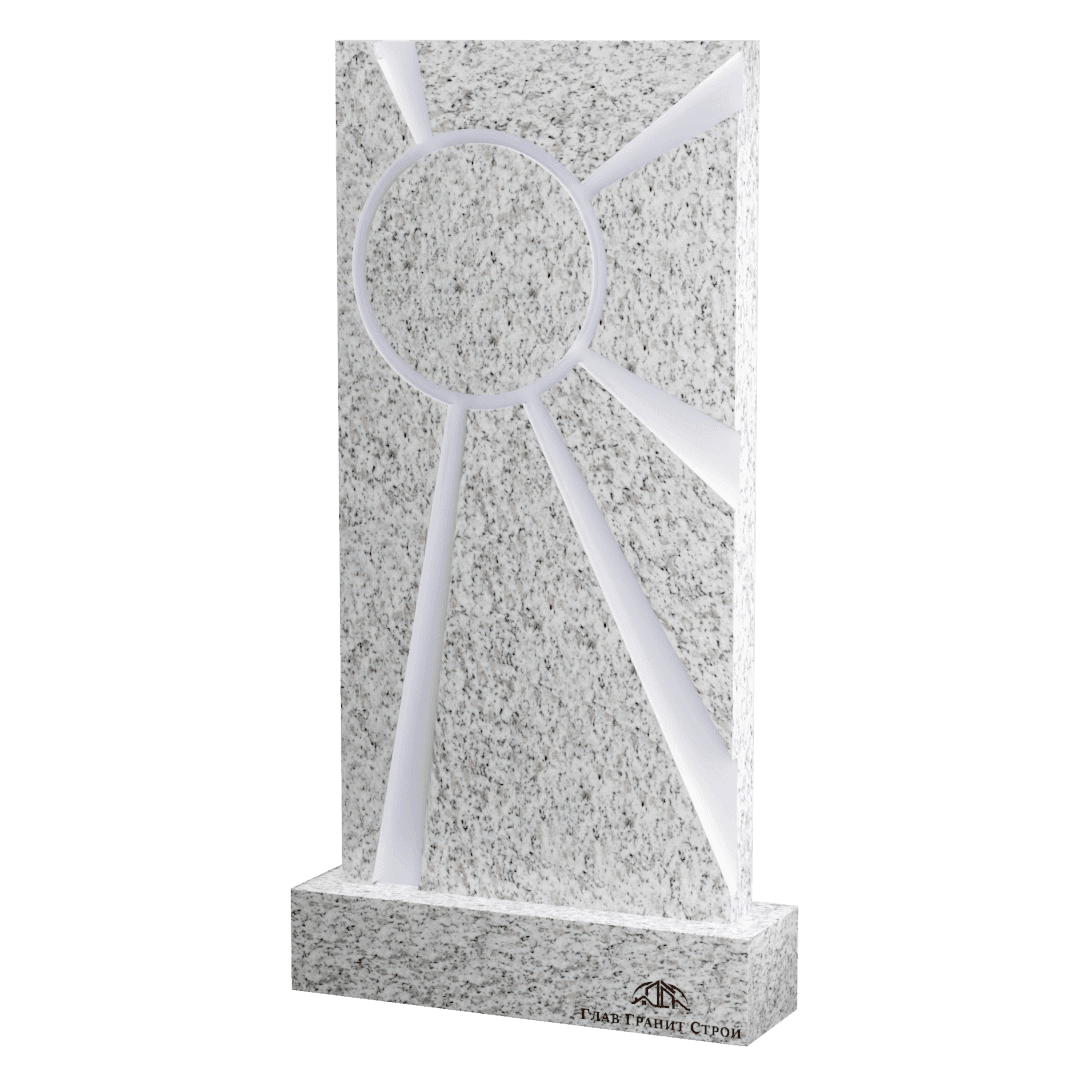 Вертикальный прямоугольный памятник из покостовского гранита формы Солнце