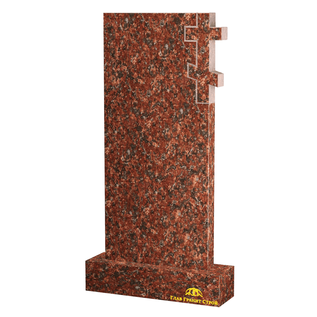 В06-02 Прямая стела из капустинского гранита с крестом справа