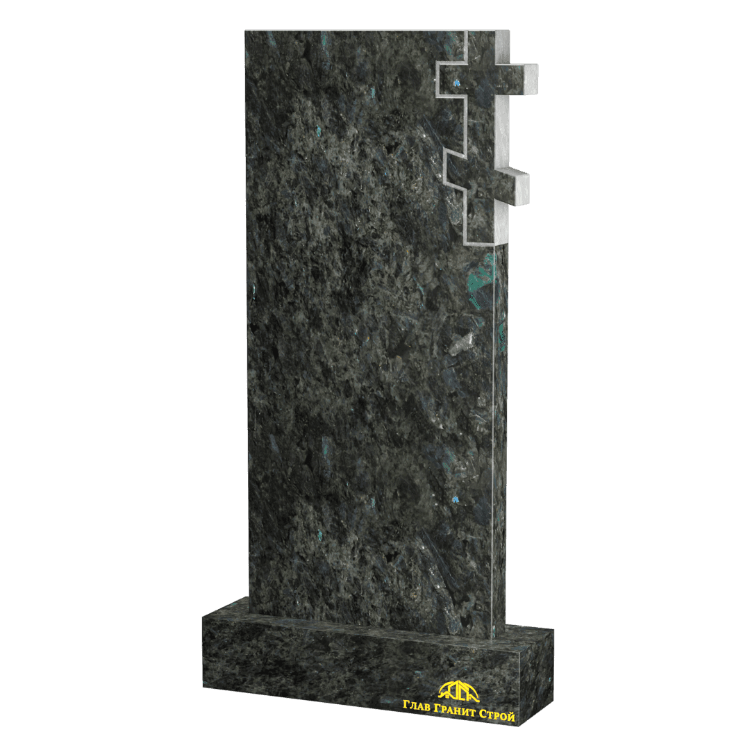 В06-02 Прямая стела из лабрадорита с крестом справа