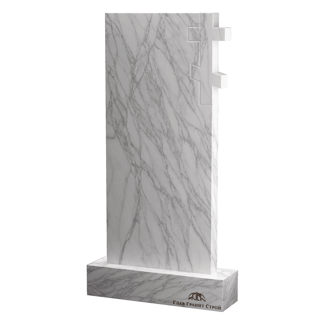 В06-02 Прямая стела из мрамора с крестом справа