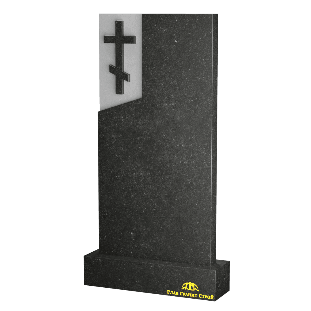 В06-03 Прямоугольный памятник из габбро-диабаза с крестом слева