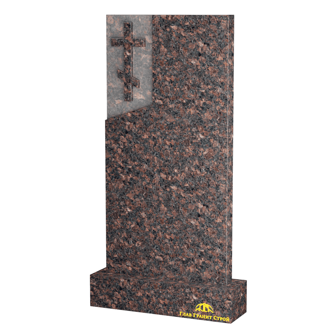 В06-03 Прямоугольный памятник из дымовского гранита с крестом слева