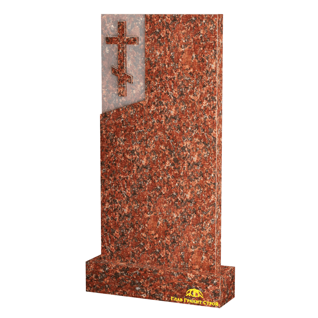 В06-03 Прямоугольный памятник из капустинского гранита с крестом слева