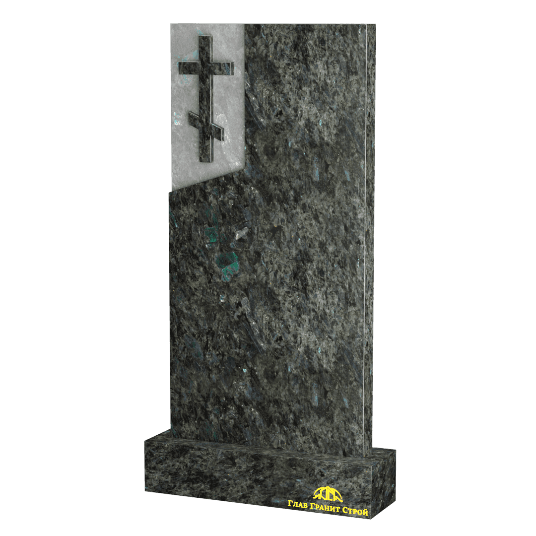В06-03 Прямоугольный памятник из лабрадорита с крестом слева