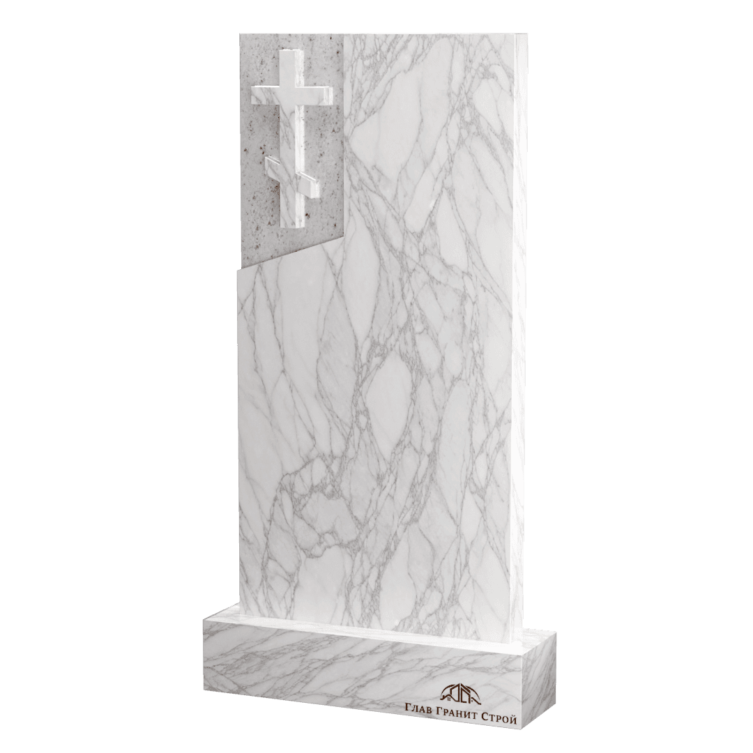 В06-03 Прямоугольный памятник из мрамора с крестом слева