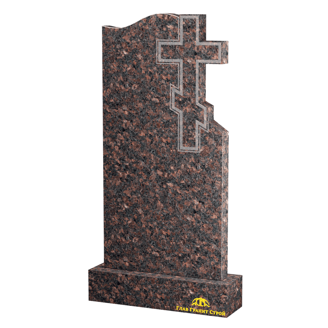 В06-06 Памятник из дымовского гранита с волной и крестом справа