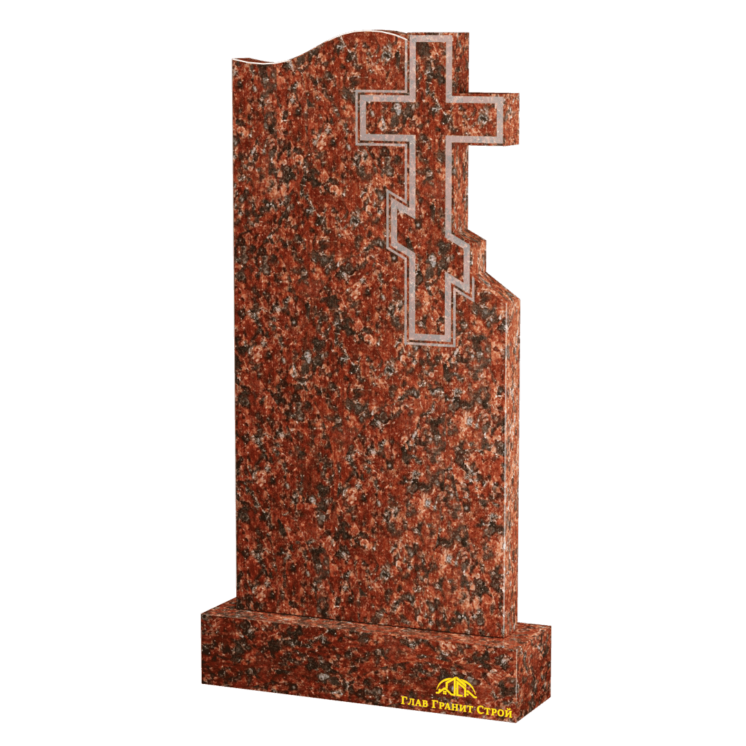 В06-06 Памятник из капустинского гранита с волной и крестом справа