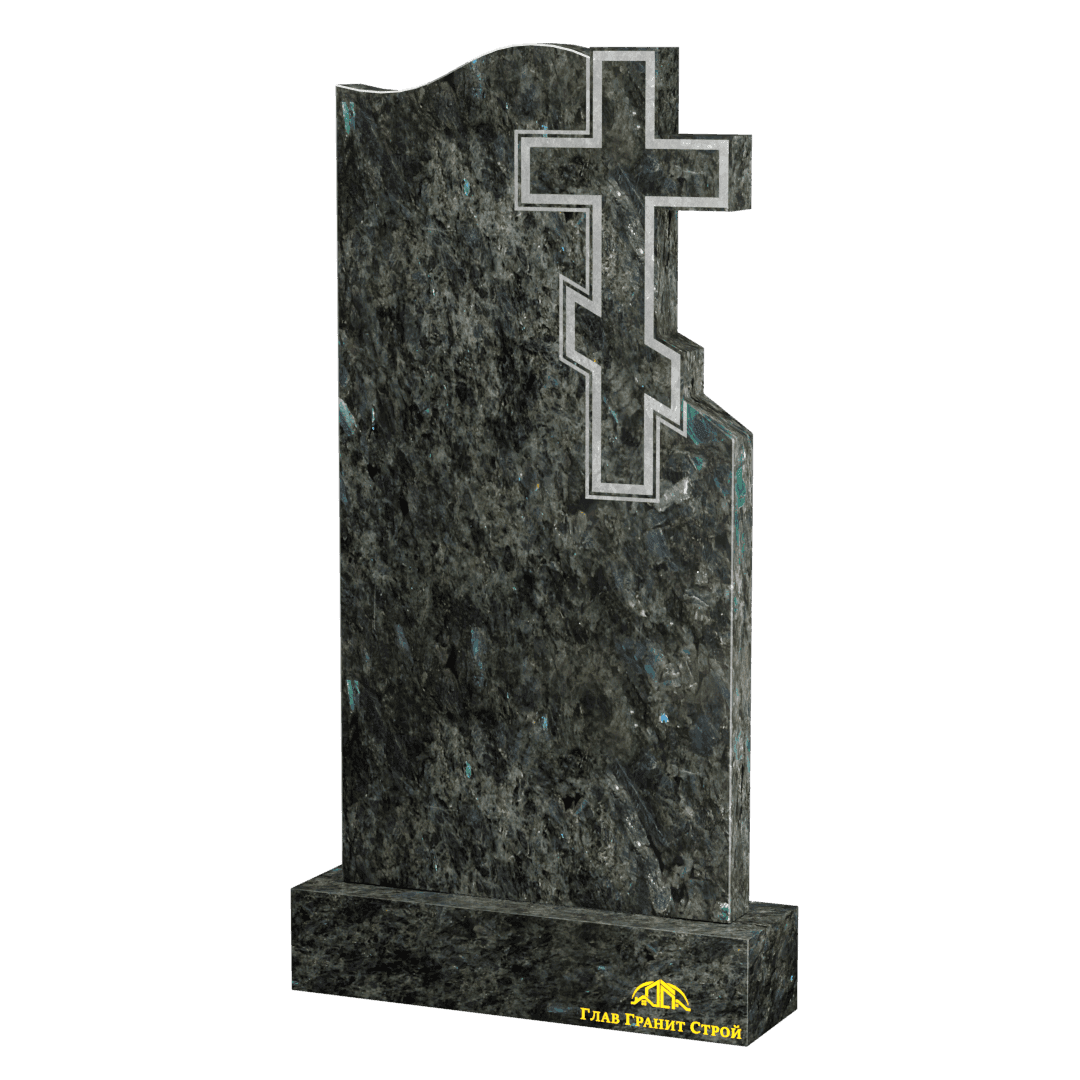 В06-06 Памятник из лабрадорита с волной и крестом справа