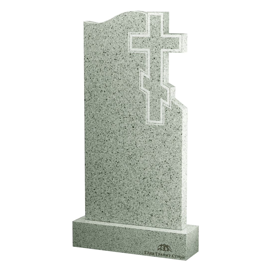 В06-06 Памятник из мансуровского гранита с волной и крестом справа