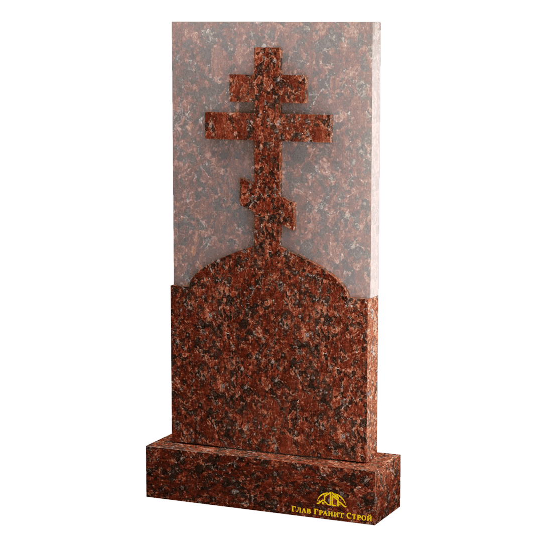В06-08 Прямоугольный памятник из капустинского гранита с крестом на голгофе
