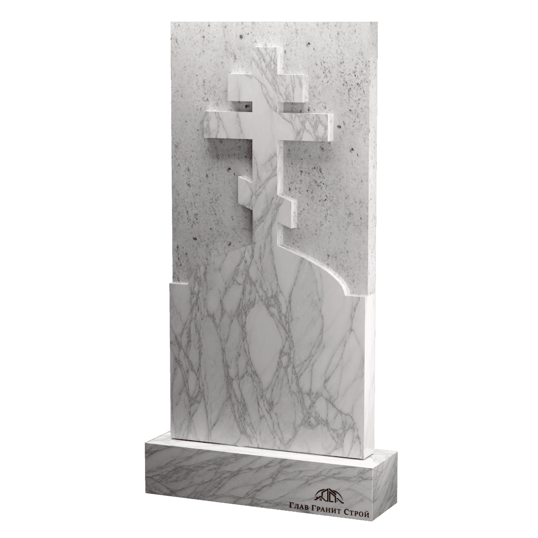 В06-08 Прямоугольный памятник из мрамора с крестом на голгофе