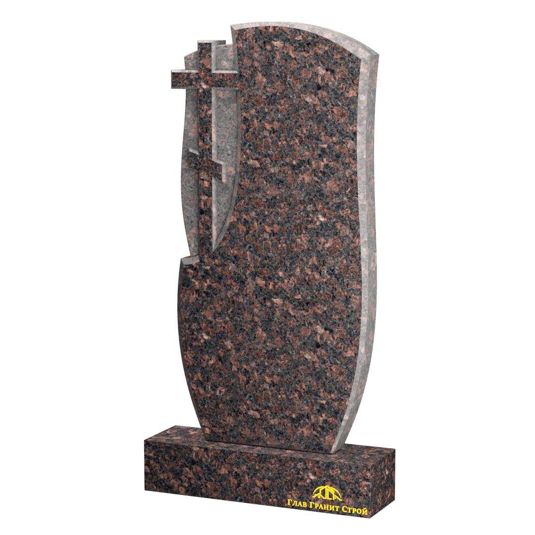 В06-10 Стела из дымовского гранита с плавными гранями и крестом