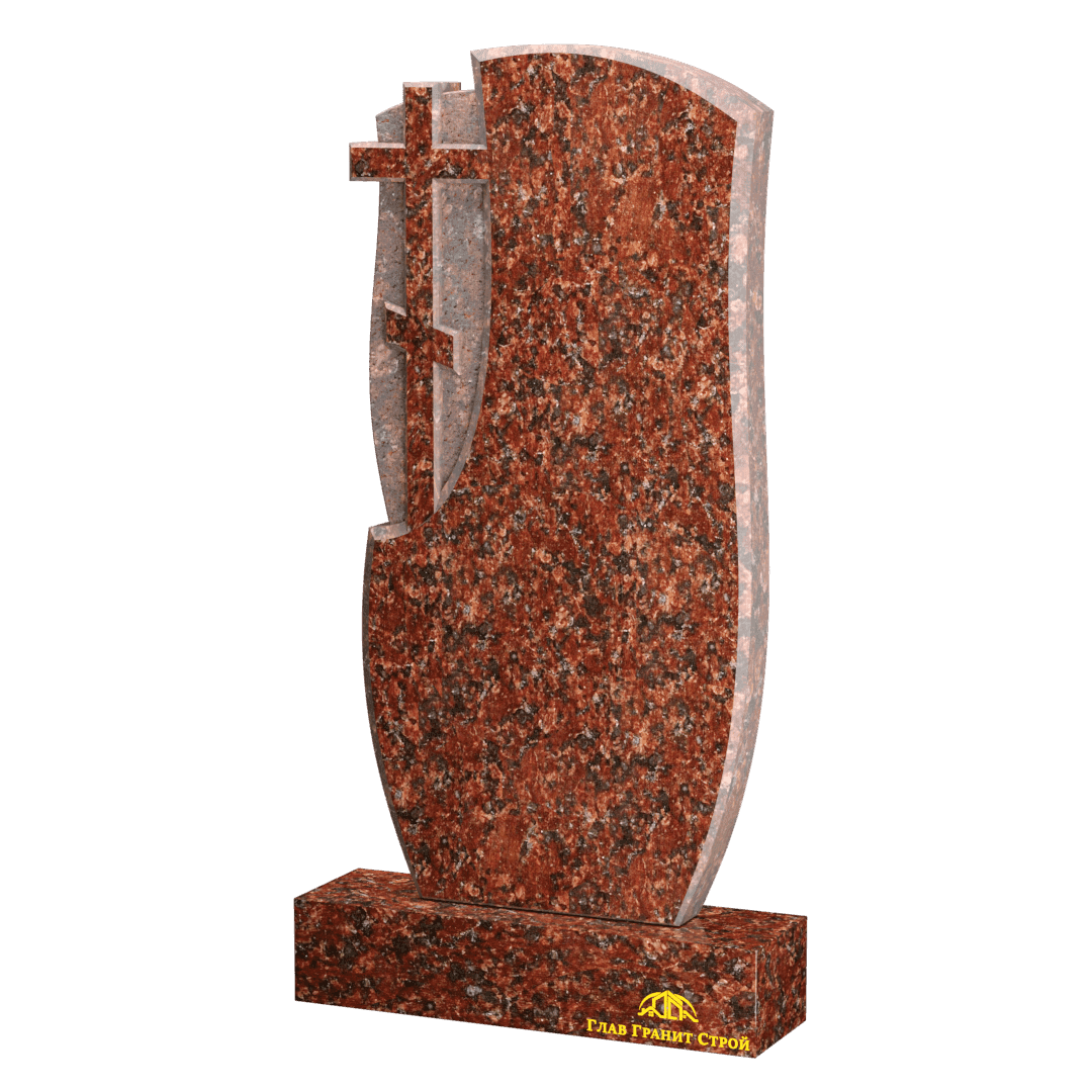 В06-10 Стела из капустинского гранита с плавными гранями и крестом
