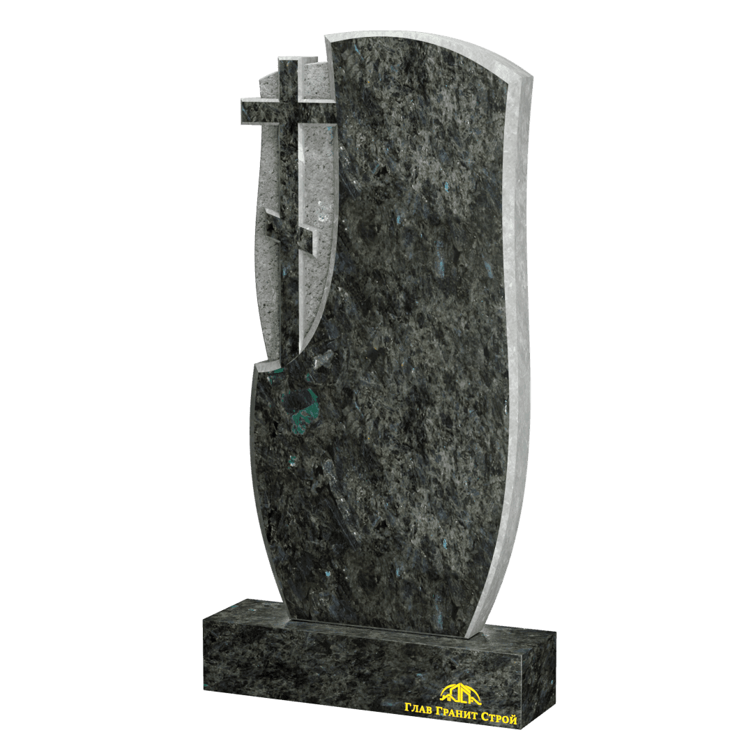 В06-10 Стела из лабрадорита с плавными гранями и крестом