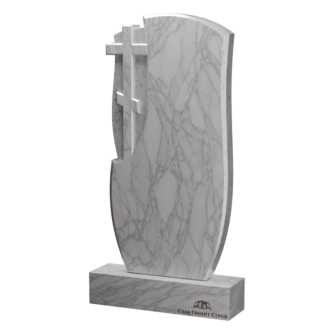В06-10 Стела из мрамора с плавными гранями и крестом