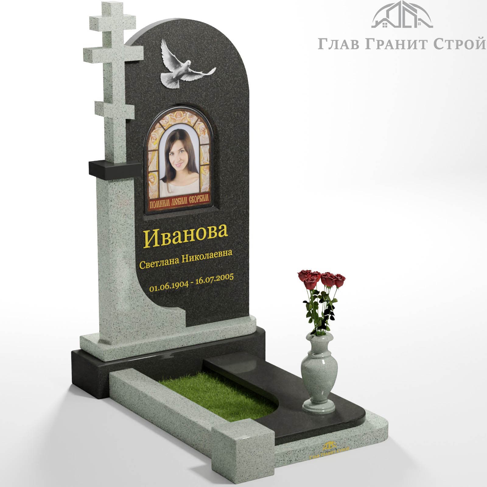 Комбинированный памятник КП01 габбро-диабаз и мансуровский гранит