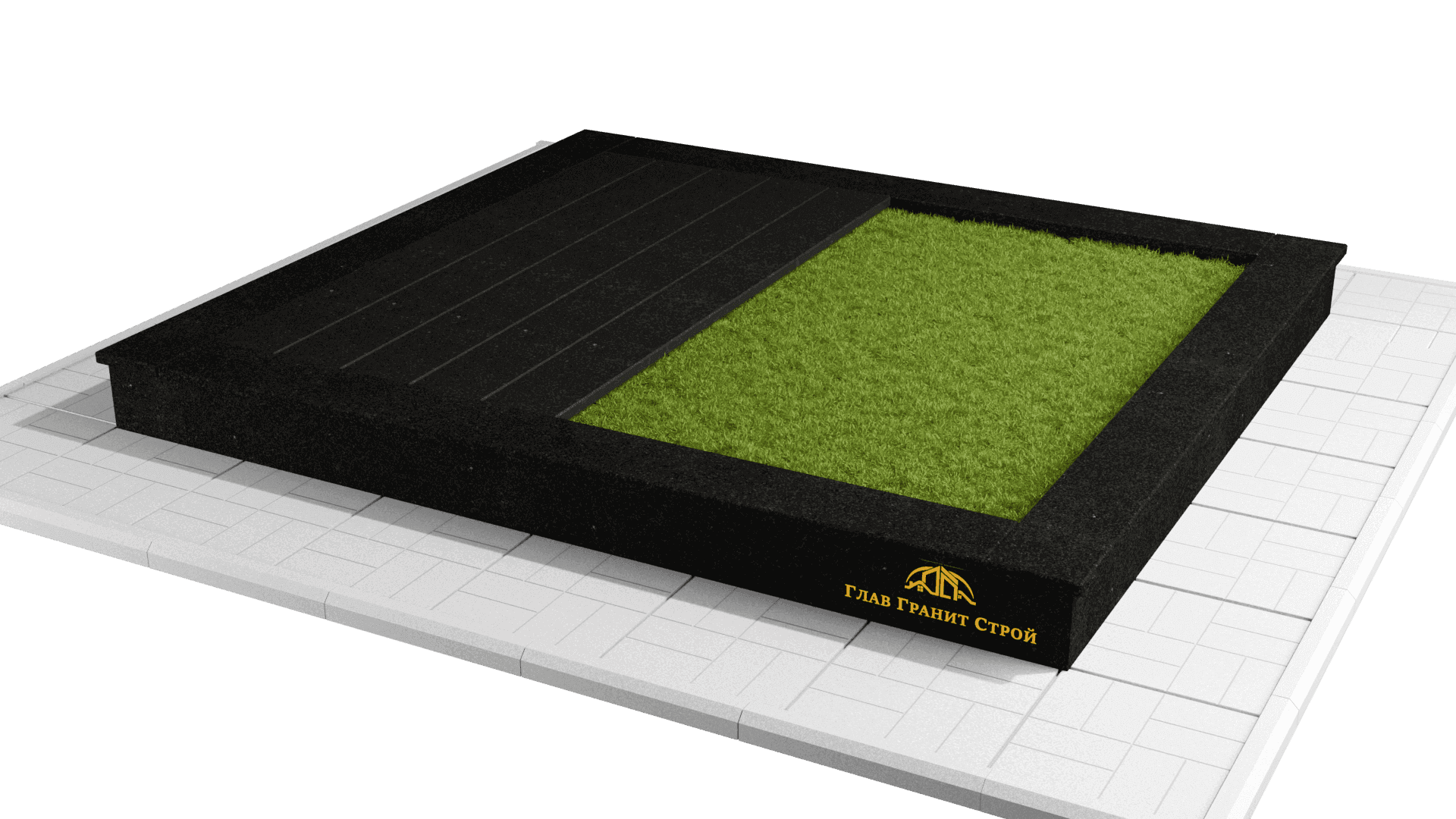 Облицовка по периметру и половины участка — cladding-perimeter-half::Тротуарная плитка - 25 000 р.::Габбро-диабаз::Гранитные полосы::Искусств. газон