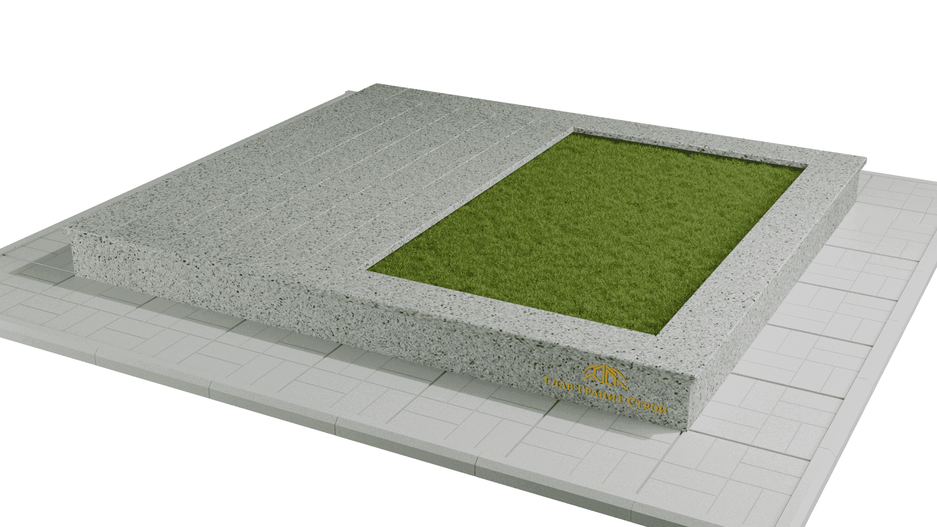 Облицовка по периметру и половины участка — cladding-perimeter-half::Тротуарная плитка - 25 000 р.::Мансуровский::Гранитные полосы::Искусств. газон