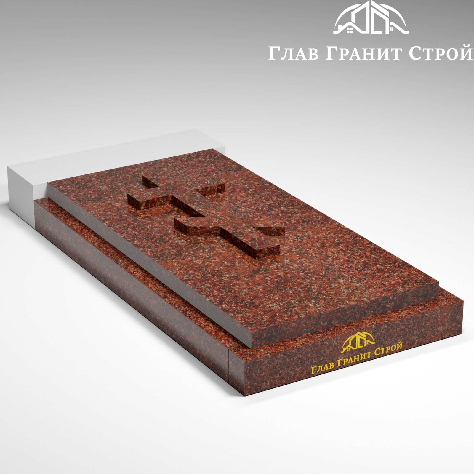 Надгробная плита с накладным крестом — Капустинский гранит