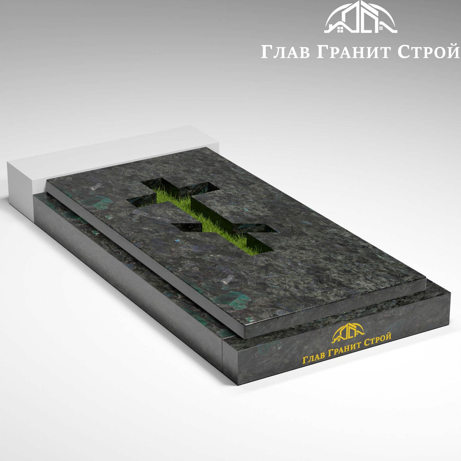 Надгробная плита с вырезанным крестом — Лабрадорит